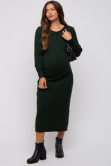 Forest Green Back Tie Maternity Sweater Dress