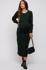 Forest Green Back Tie Maternity Sweater Dress