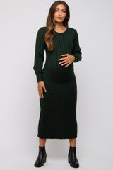 Forest Green Back Tie Maternity Sweater Dress