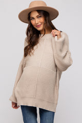 Beige Ribbed Maternity Sweater