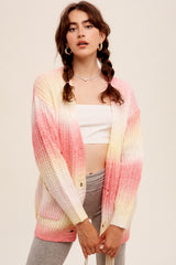 Pink Multi Gradation Button Down Knit Cardigan Sweater