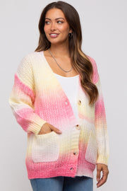 Pink Multi Gradation Button Down Knit Cardigan Sweater