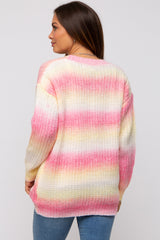 Pink Multi Gradation Button Down Knit Cardigan Sweater