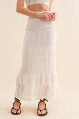 Off White Crochet Top And Skirt Set