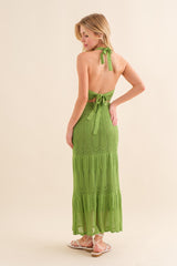 Green Crochet Top And Skirt Set