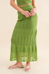 Green Crochet Top And Skirt Set