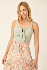 Mint Woven Ruched Self Tie Knot Cami Top