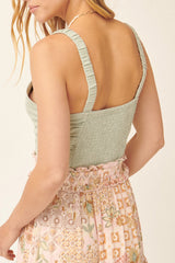 Mint Woven Ruched Self Tie Knot Cami Top