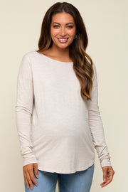 Grey Long Sleeve Curved Hem Maternity Top