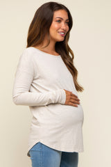 Grey Long Sleeve Curved Hem Maternity Top