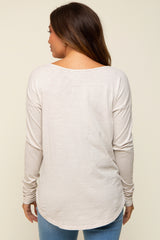 Grey Long Sleeve Curved Hem Maternity Top