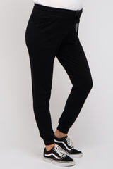 Black Ultra Soft Knit Drawstring Maternity Joggers