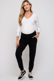 Black Ultra Soft Knit Drawstring Maternity Joggers