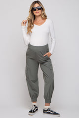 Light Olive Cargo Maternity Joggers