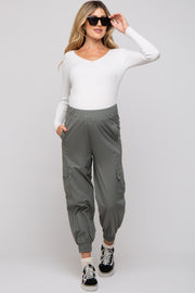 Light Olive Cargo Maternity Joggers