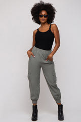 Light Olive Cargo Maternity Joggers