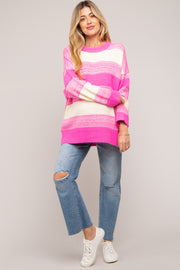 Pink Brushed Striped Maternity Sweater