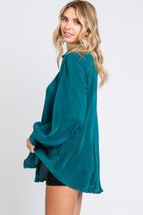 Teal Plisse Button Up Long Sleeve Top