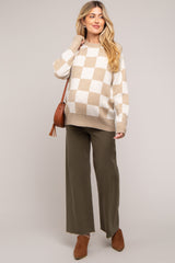 Taupe Checkered Print Maternity Sweater