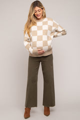 Taupe Checkered Print Maternity Sweater