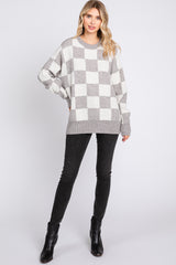 Heather Grey Checkered Print Sweater