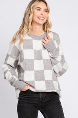 Heather Grey Checkered Print Sweater