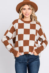 Brown Checkered Print Sweater