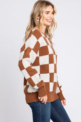 Brown Checkered Print Sweater