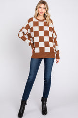 Brown Checkered Print Sweater