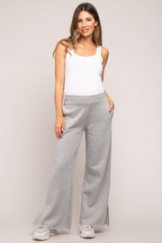 Heather Grey Soft Wide Leg Side Slit Maternity Sweatpants