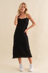 Black Fringe Mesh Midi Dress