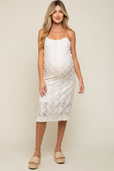 Ivory Fringe Mesh Maternity Midi Dress