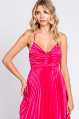 Fuchsia Satin Pleated Cutout Gown