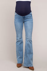 Blue Bootcut Raw Hem Maternity Jeans