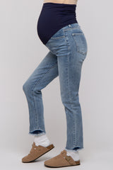 Blue Fringed Hem Maternity Skinny Jeans