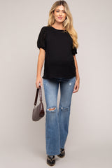 Blue Distressed Knee Maternity Flared Jeans