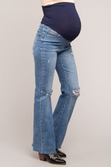 Blue Distressed Knee Maternity Flared Jeans