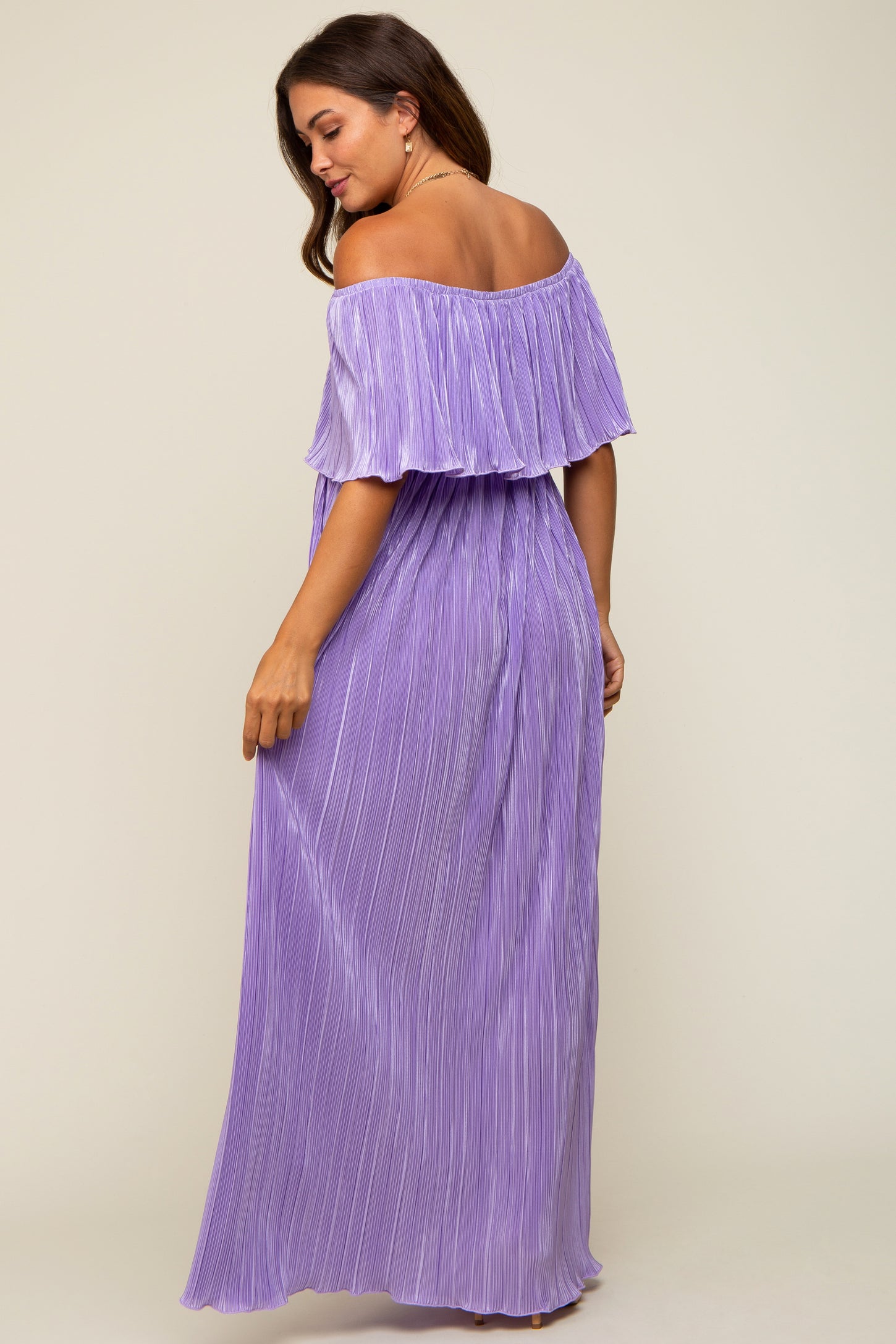 Purple Pleated Off Shoulder Maxi Dress– PinkBlush