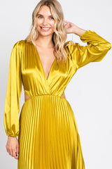 Gold Satin Low Back Cutout Pleated Maxi Dress