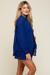 Royal Pleated Long Sleeve Maternity Short Set