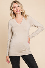 Beige Fitted Long Sleeve Top