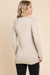 Beige Fitted Long Sleeve Top