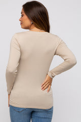 Beige Fitted Long Sleeve Maternity Top