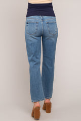 Blue Distressed Straight Leg Maternity Jeans