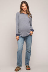 Blue Slightly Distressed Straight Leg Maternity Jeans