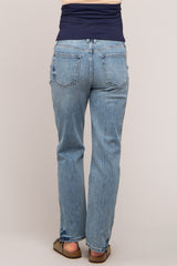 Blue Slightly Distressed Straight Leg Maternity Jeans