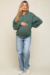 Green Faded Wash Maternity Drawstring Hoodie