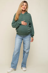 Green Faded Wash Maternity Drawstring Hoodie