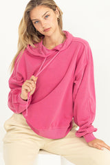 Fuchsia Faded Wash Maternity Drawstring Hoodie