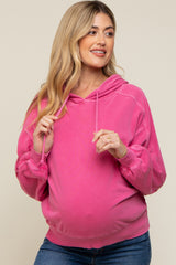 Fuchsia Faded Wash Maternity Drawstring Hoodie